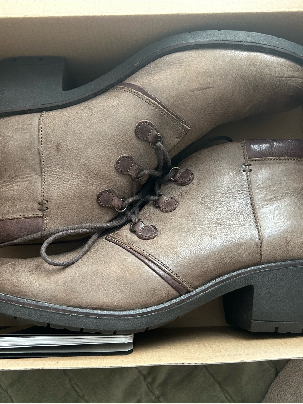 Bussola Taupe/Brown Leather Heeled Ankle Boots